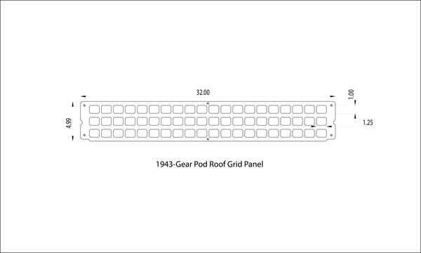 GearPOD ROOF Grid Panel — Feature shot: technical line drawing of grid panel dimensions and mounting layout