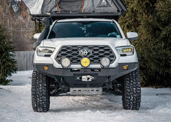 Backwoods Adventure Mods Hi-Lite No Bull Bar (2016–2023 Tacoma) — Feature shot: bumper installed on a 3rd gen Tacoma