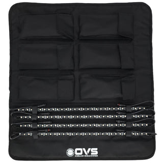 OVS 4 Piece LED Light Kit — Feature shot: roll-up storage panel holding the four LED light bars
