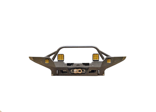 Backwoods Adventure Mods Hi-Lite Prerunner (2024–2027 Tacoma) — Feature shot: full bumper with prerunner bar in black powder coat
