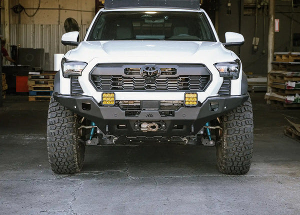 Backwoods Adventure Mods Hi-Lite No Bull Bar (2024–2027 Tacoma) — Feature shot: bumper installed on a 4th gen Tacoma