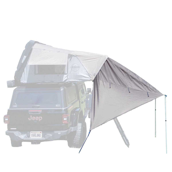 OVS HD Bushveld II Tent Awning — Feature shot: zipped to a Bushveld II rooftop tent on a vehicle