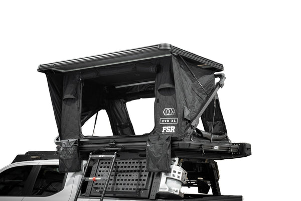 FSR Evolution XL — Feature shot: front hero view of the deployed hard shell rooftop tent