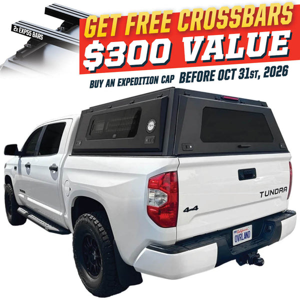 OVS Expedition PRO+ (2007–2021 Tundra) — Feature shot: three-quarter view with optional OVS crossbars