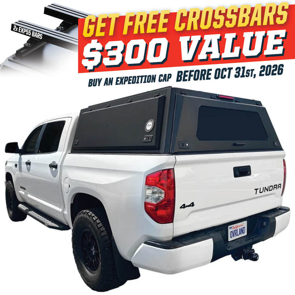 OVS Expedition PRO (2007–2021 Tundra) — Feature shot: three-quarter view with optional OVS crossbars