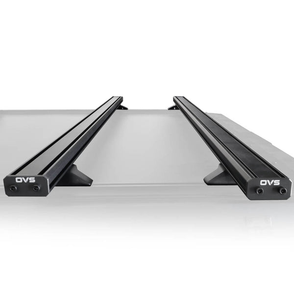 OVS Pro Crossbars — Feature shot: pair of Pro crossbars with end caps