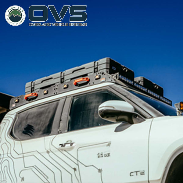 OVS Ruff Rax Roof Rack – 2021–2027 Rivian R1T — Feature shot: low-angle view