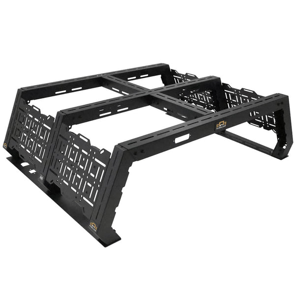 OVS Ruff Rax Bed Rack – 2024–2027 Toyota Tacoma 5 ft & 6 ft — Feature shot: three-quarter studio view
