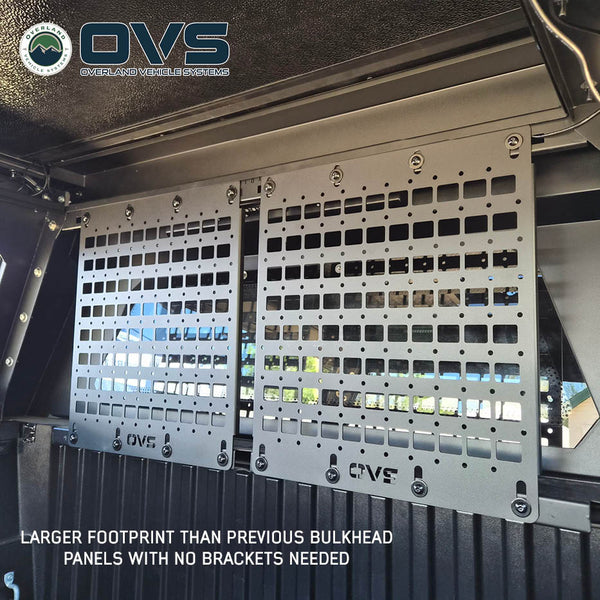 OVS Universal MOLLE Panels — Feature shot: MOLLE panels mounted inside an Expedition truck cap with no brackets