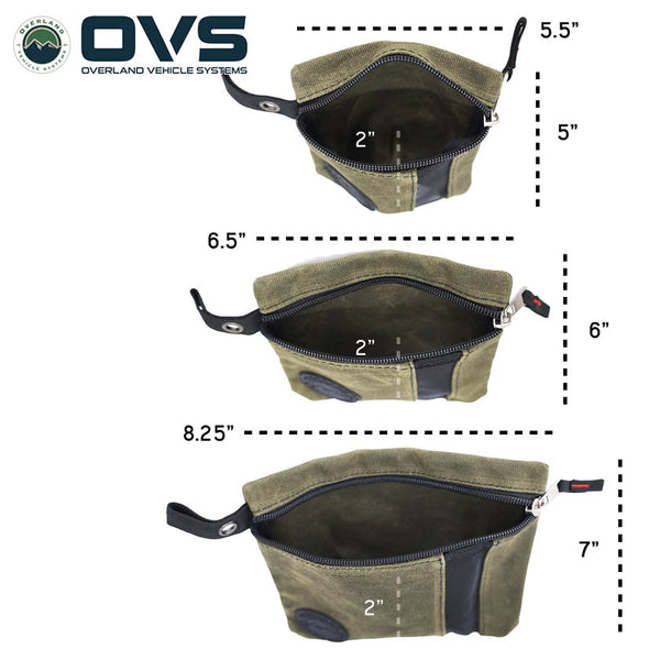 OVS Canyon Waxed Canvas 3-Bag Set – Small — Feature shot: dimensions diagram
