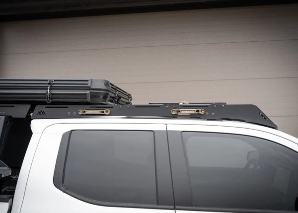 Backwoods Adventure Mods DRIFTR Roof Rack (2024–2027 Tacoma) — Feature shot: side view of the rack on a 4th gen Tacoma