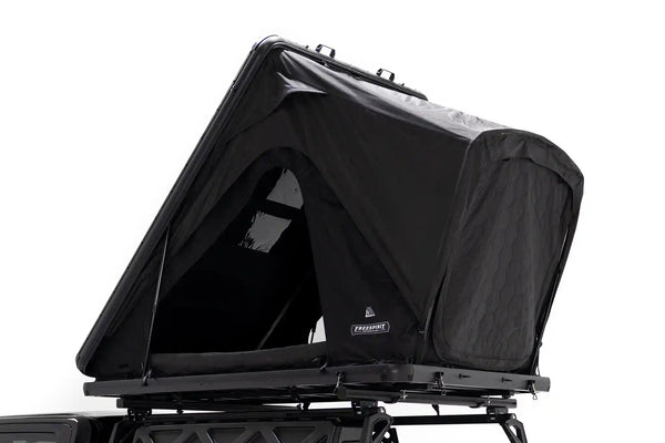 FSR Aspen Lite XL — Feature shot: front hero view of the deployed hard shell rooftop tent