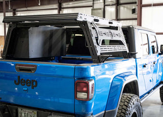 Backwoods Adventure Mods DRIFTR Bed Rack Topper (2020–2027 Gladiator) — Feature shot: topper installed on the Gladiator bed rack