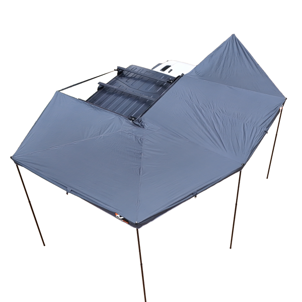 NaturNest 270 Plus Telescoping Awning — Feature shot: awning deployed with telescoping arms extended