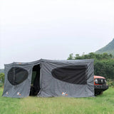 NaturNest 270 Awning Plus — Feature shot: awning deployed at ground level, low angle