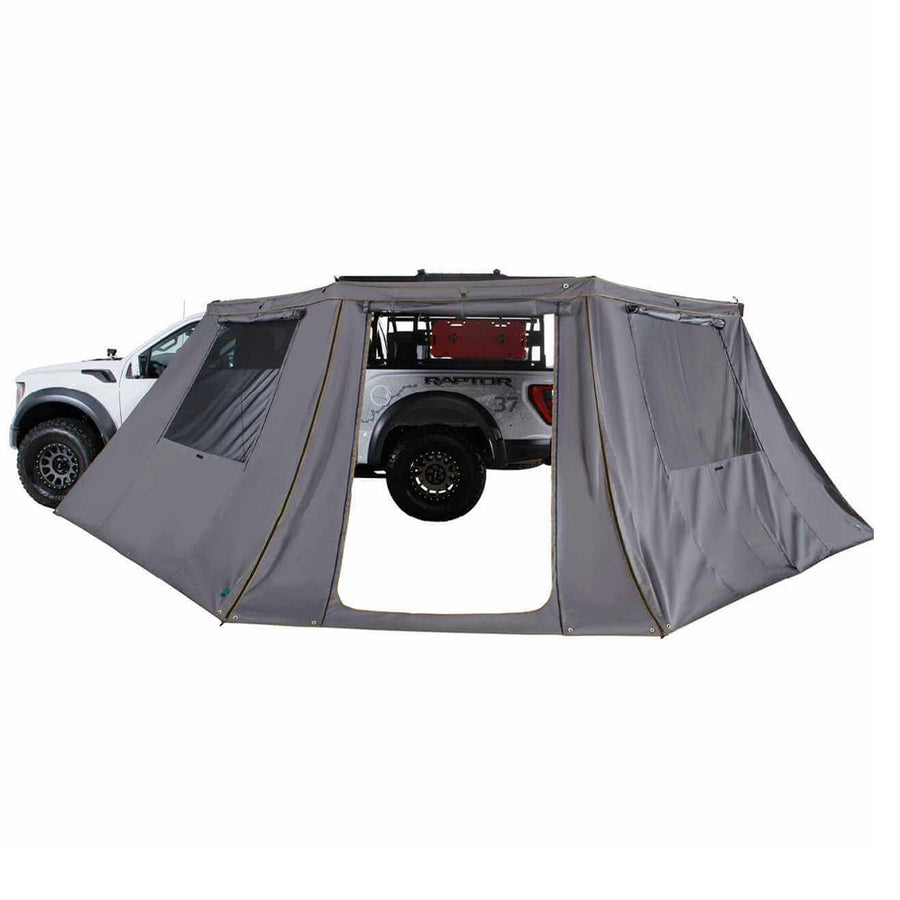 OVS HD Nomadic 180 LTE Awning Wall — Feature shot: wall installed on a 180 LTE awning