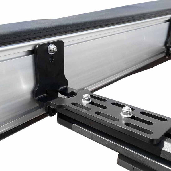 OVS HD Nomadic 270 / 180 Awning Bracket Kit — Feature shot: heavy-duty bracket mounted to a rack