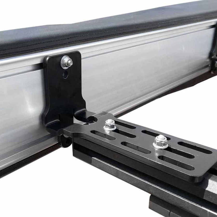 OVS HD Nomadic 270 / 180 Awning Bracket Kit — Feature shot: heavy-duty bracket mounted to a rack