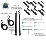 OVS HD Nomadic 270 LT Awning Bracket Kit — Feature shot: kit contents: brackets, shock cords, straps and stakes