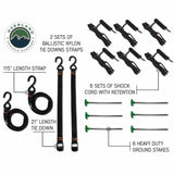 OVS HD Nomadic 270 Awning & 3-Wall Kit Combo — Feature shot: included shock cords, ballistic nylon tie-down straps and ground stakes