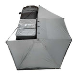 OVS HD Nomadic 270 Awning & 3-Wall Kit Combo — Feature shot: overhead view of the fully opened awning with its travel cover