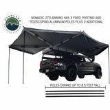 OVS HD Nomadic 270 Awning & 3-Wall Kit Combo — Feature shot: deployed on a pickup with the pivoting telescoping aluminum support poles