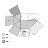 OVS HD Nomadic 270 Awning & 3-Wall Kit Combo — Feature shot: layout diagram of the three walls around the vehicle