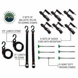 OVS HD Nomadic 180 Awning — Feature shot: included shock cords, ballistic nylon tie-down straps and ground stakes