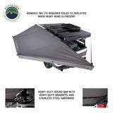 OVS HD Nomadic 180 LTE Awning — Feature shot: opened freestanding with no poles, held by reinforced oversized hinges