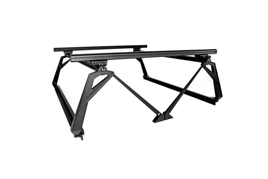 Leitner ACS Forged Tonneau Rack feature shot: patented sliding load bar mechanism on a 5.5 ft bed setup