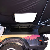23ZERO Onyx 270 Freestanding Vehicle Awning (Left) — Feature shot: side rooftop-tent pass-through unzipped and open