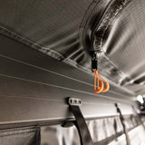 23ZERO Onyx 270 Freestanding Vehicle Awning (Left) — Feature shot: close-up of the canvas fabric weave and zipper stitching