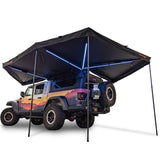 23ZERO Onyx 270 Freestanding Vehicle Awning (Left) — Feature shot: awning deployed with all six telescoping support poles extended