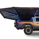23ZERO Onyx 270 Freestanding Vehicle Awning (Right) — Feature shot: rear side panel showing the integrated RGB LED light strip