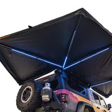 23ZERO Onyx 270 Freestanding Vehicle Awning (Right) — Feature shot: 6-arm aluminum truss frame with LED strip running along the underside