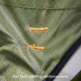 23ZERO Walkabout 62 2.0 — Feature shot: reinforced bar-tack stitching along the ECO13B fabric shell seam