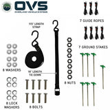 OVS XD Nomadic 270 LTE Awning — Feature shot: included shock cords, ballistic nylon tie-down straps and ground stakes