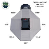 OVS HD Nomadic 180 Awning Connector Kit — Feature shot: coverage diagram of the joined awnings (244.5 sq ft)
