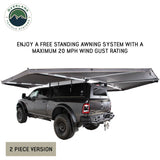 OVS HD Nomadic 180 Awning Connector Kit — Feature shot: freestanding joined system on a pickup (2-piece version)