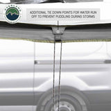 OVS HD Nomadic 180 Awning with Mid/High Roof Van Bracket Kit — Feature shot: tie-down points that anchor the poles and shed rainwater