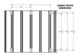 Backwoods Adventure Mods DRIFTR Bed Rack Topper (2007–2027 Tundra) — Feature shot: dimension diagram of the 53.75 x 68 in deck