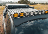 Backwoods Adventure Mods DRIFTR Roof Rack (2022–2027 Tundra) — Feature shot: rack with off-road lights and deck plates mounted