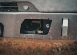 Backwoods Adventure Mods Lo-Pro Front Bumper (2022–2027 Tundra) — Feature shot: close-up of the winch access cutout