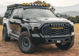 Backwoods Adventure Mods Lo-Pro Front Bumper (2022–2027 Tundra) — Feature shot: passenger side of the bumper on a black Tundra