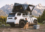 Roofnest Condor Overland 2 XL Air — Lifestyle shot: tent deployed on a 4Runner at camp, ready for a full-size overland trip