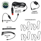 OVS 4 Piece LED Light Kit — Feature shot: wiring kits: 12V socket, USB, dimmer, splitter and extensions