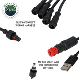 OVS 4 Piece LED Light Kit — Feature shot: quick-connect harness with 12V socket and USB plugs