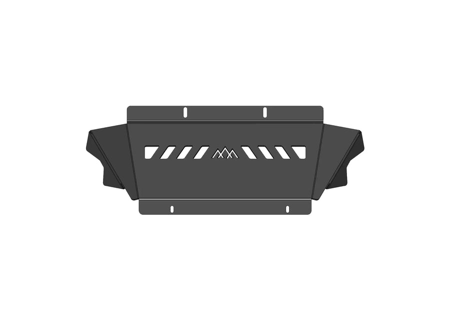 Backwoods Adventure Mods Connector Skid Plate (2010–2024 4Runner) — Feature shot: 1/4 in aluminum connector skid plate in black powder coat