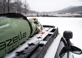 Backwoods Adventure Mods DRIFTR Roof Rack (2010–2024 4Runner) — Lifestyle shot: rack holding gear at a snowy camp