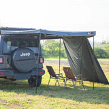 NaturNest Side Tent for 270 Car Awning Plus — Feature shot: lightweight woven canopy fabric compared to a full wall kit